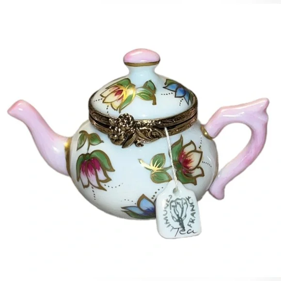 Rochard Limoges - Porcelain Teapot Tulips Limoges Box - Picture 1 of 10